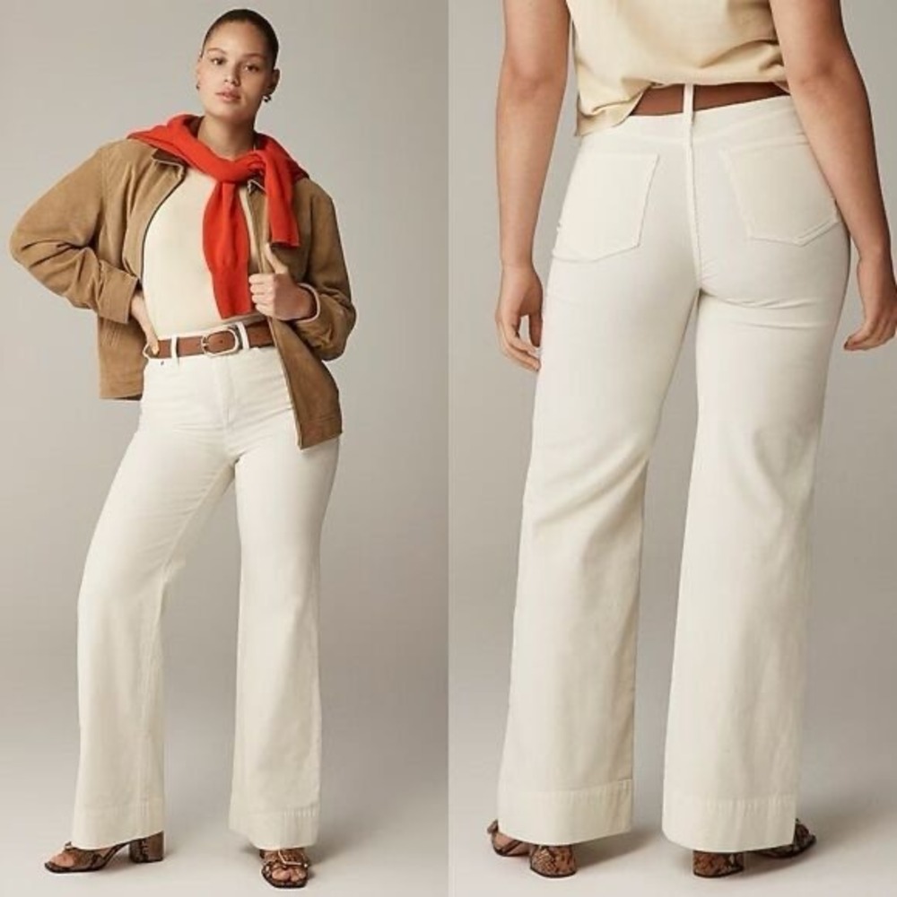 NWT J.Crew Wide Leg Corduroy Trouser‎ in Ivory Size 32 Classic Minimalist